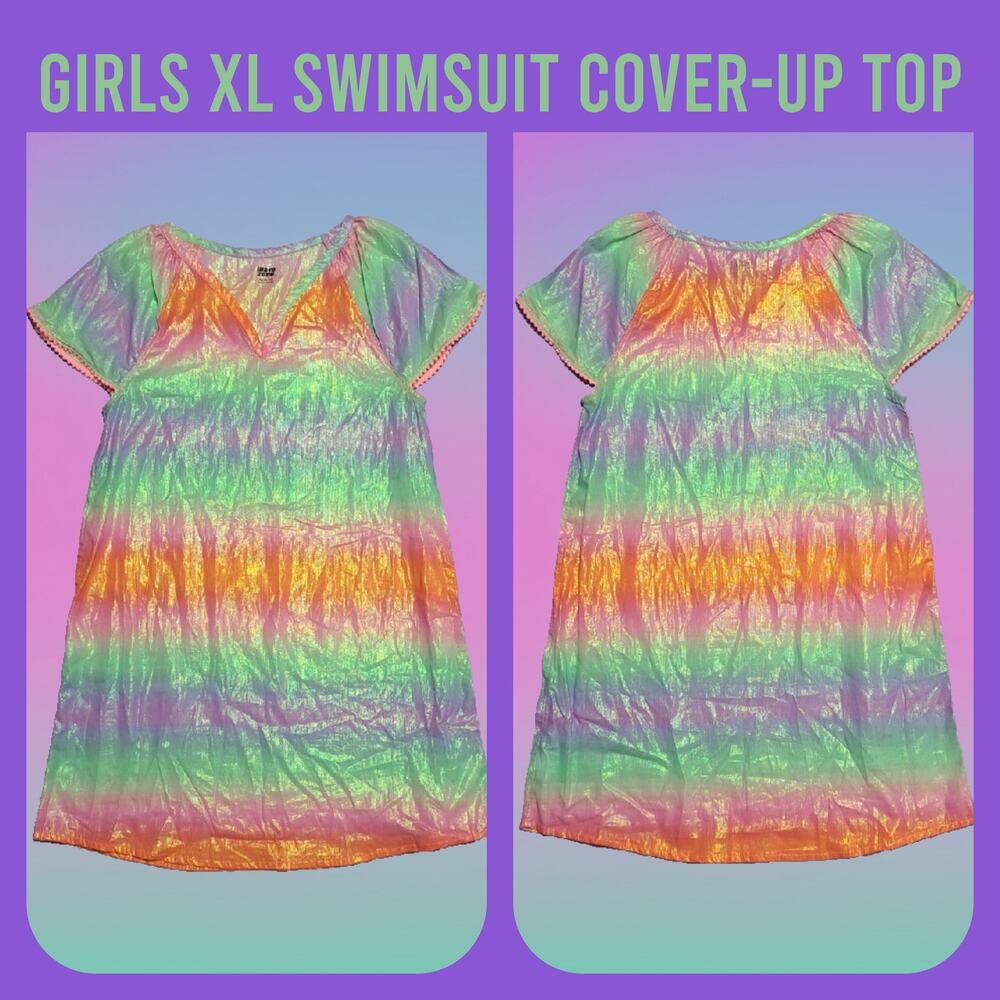 Girls XL Rainbow Tie Dye Swimsuit Cover-up Top 14/16